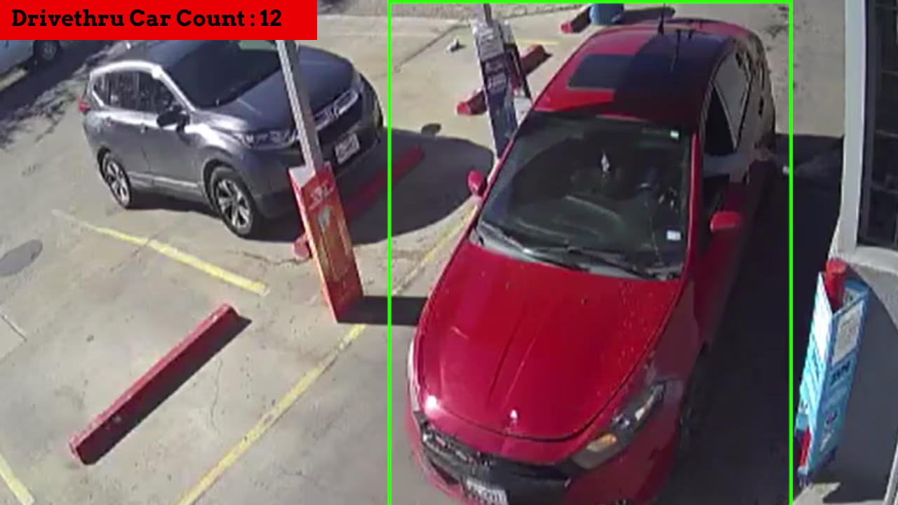 Shopping mall security tracks drive-thru car count.